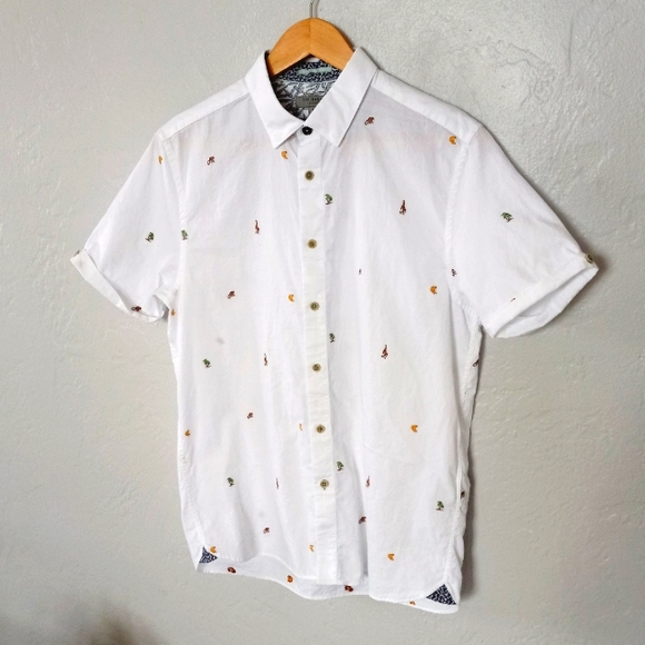 Ted Baker London Monkie Monkey Embroidery Short Sleeve Shirt Palms Bananas L - Picture 3 of 13